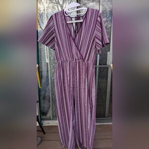 Women's Striped V-Neck Purple Jumpsuit